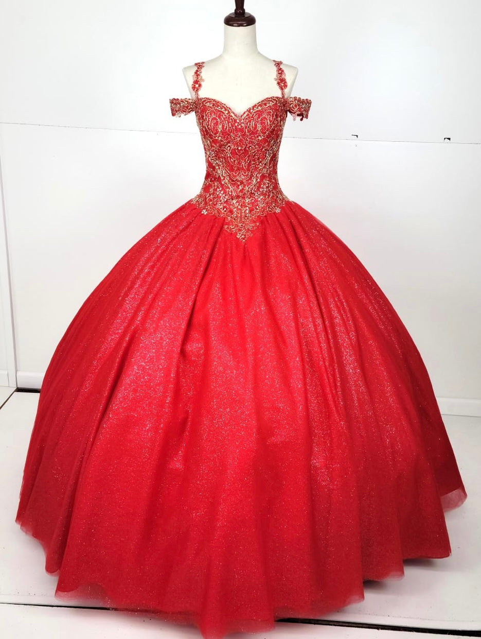 Chicas C1535 Quinceañera Royal BallDress Floor-Length Corset Embroidered Tulle Dress