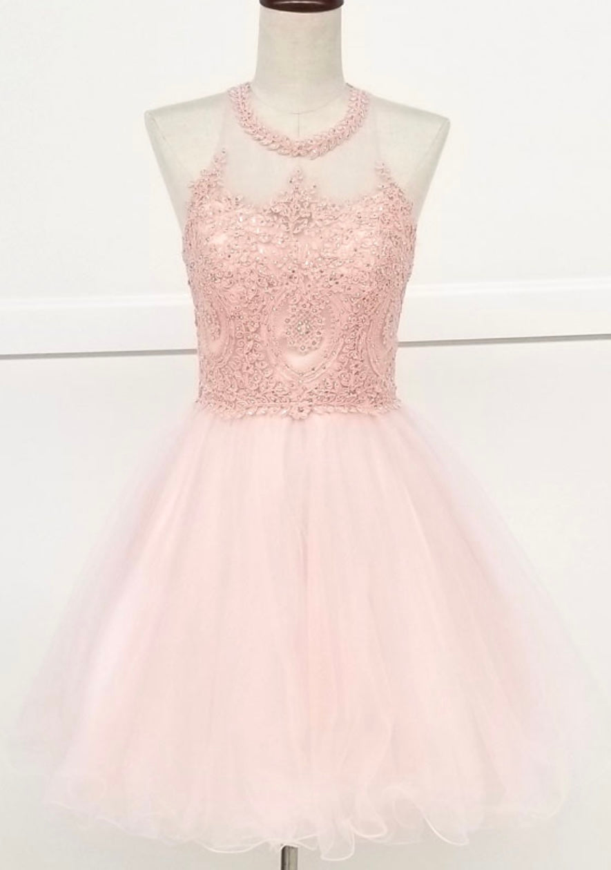 Chicas DM4002 Elegant Formal Halter Short Appliqué Style Tulle Dress