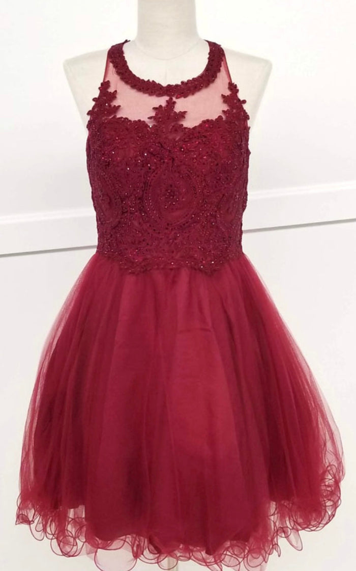 Chicas DM4002 Elegant Formal Halter Short Appliqué Style Tulle Dress