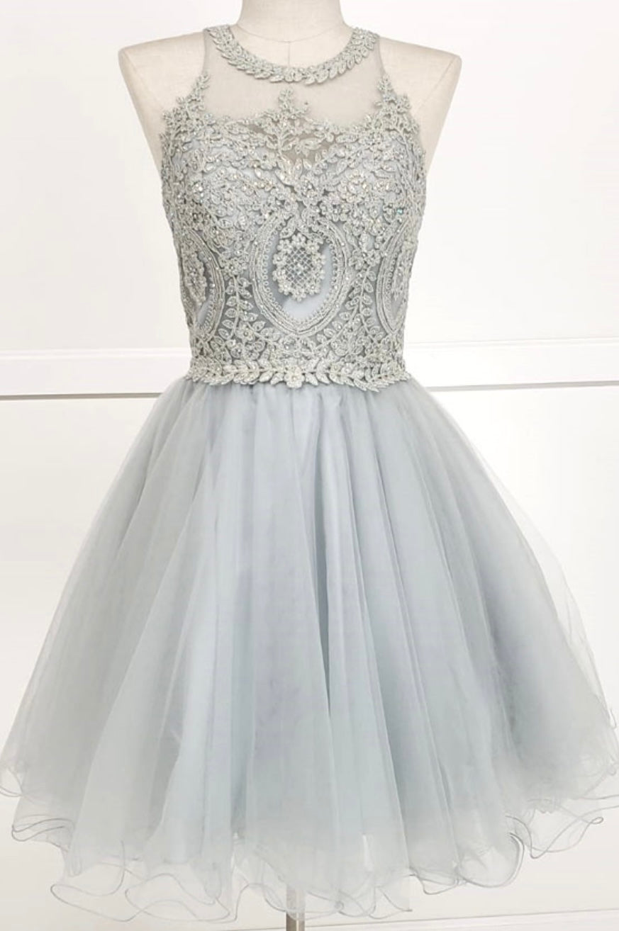 Chicas DM4002 Elegant Formal Halter Short Appliqué Style Tulle Dress