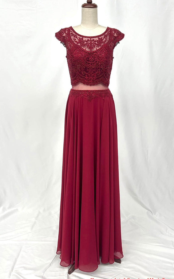 Chicas XR6001 Elegant Evening Navy A-Line Illusion Floor-Length Chiffon Dress