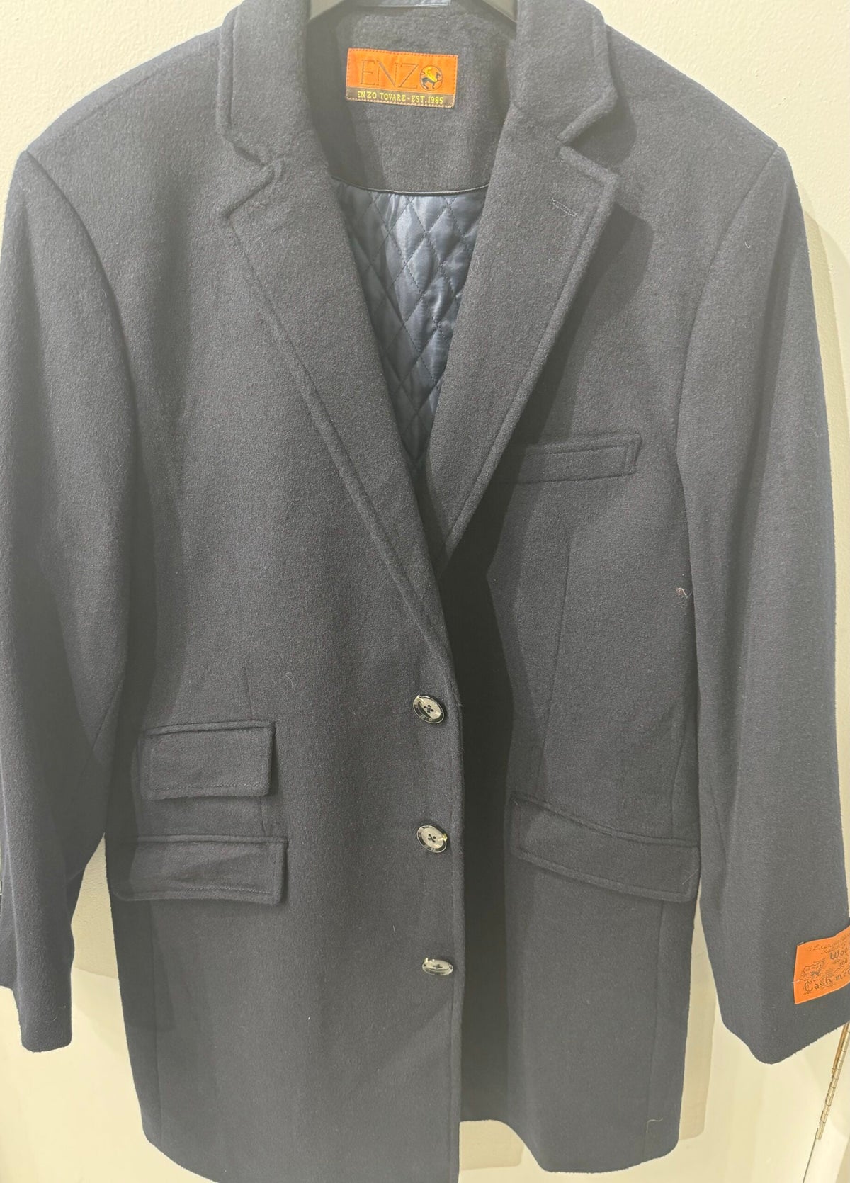 Enzo Topcoat Navy Wool & Cashmere Blend