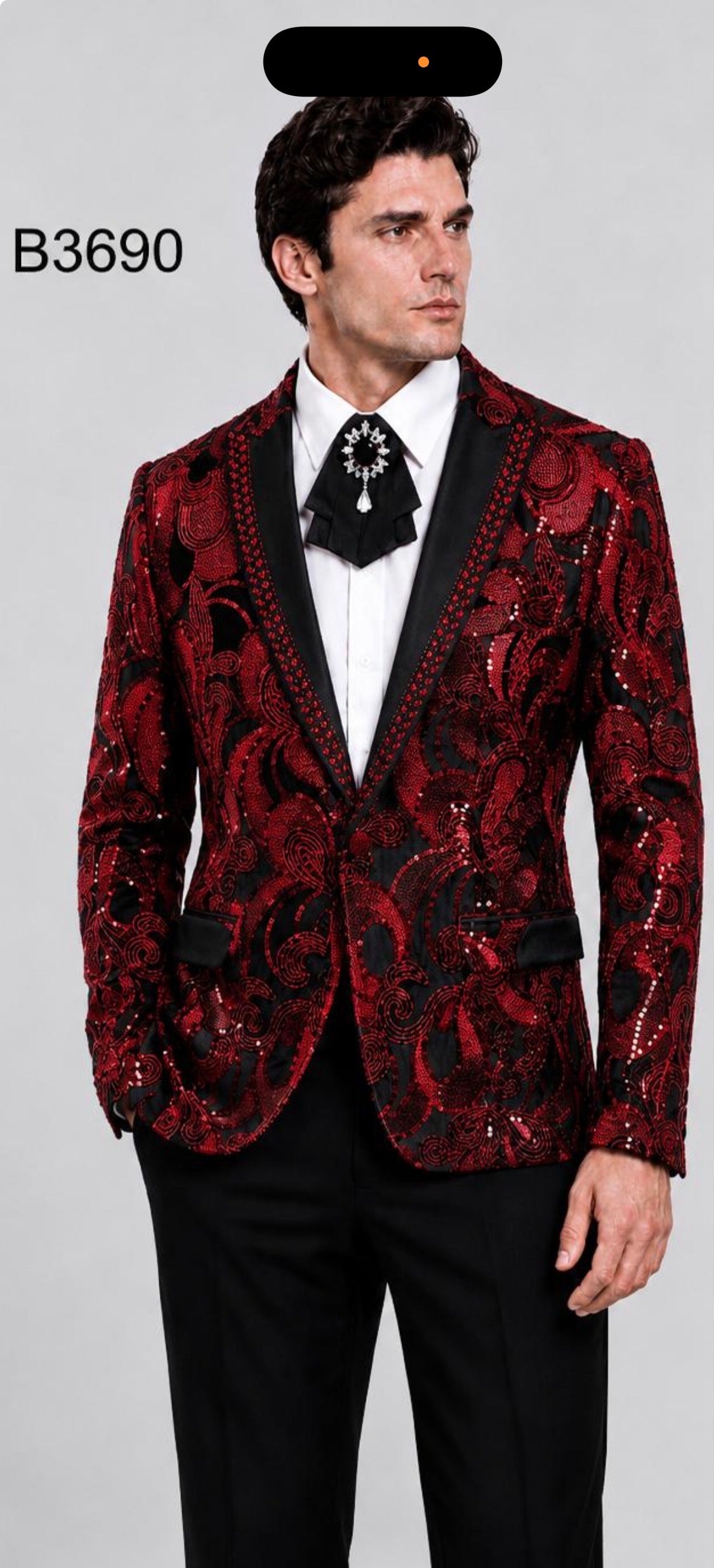 Mens Sequin Christmas Holiday Blazer – Luxury Party Jacket for New Year Jacket Sparkly Dinner Jacket in color "Ruby Red & Black Geometric"