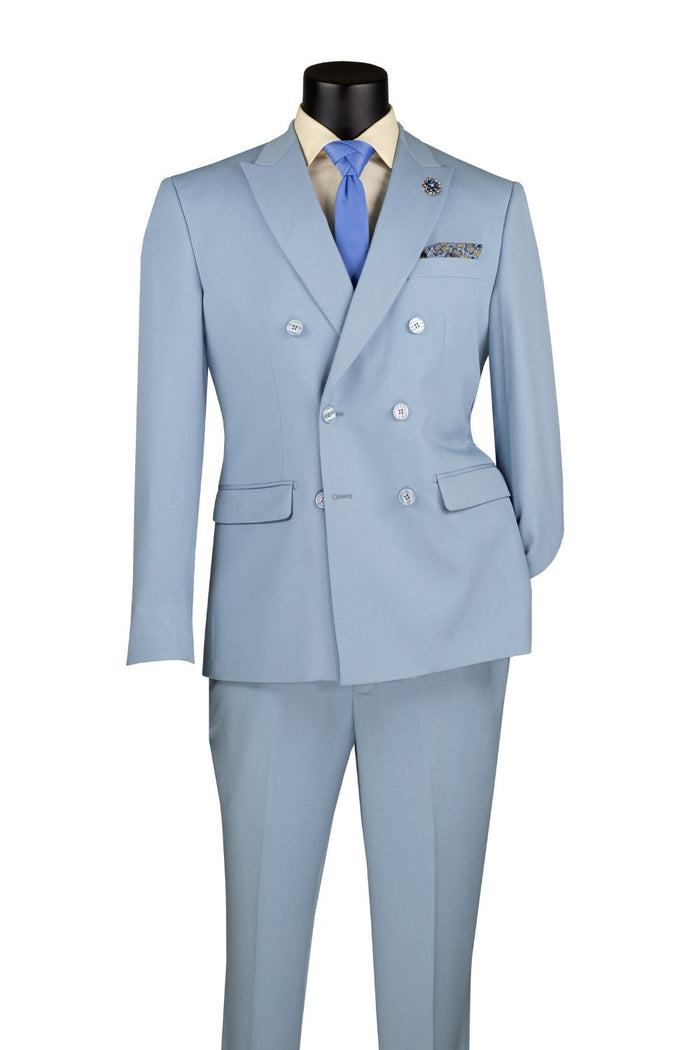 Ice Blue Double Breasted Slim Suit, Vinci
