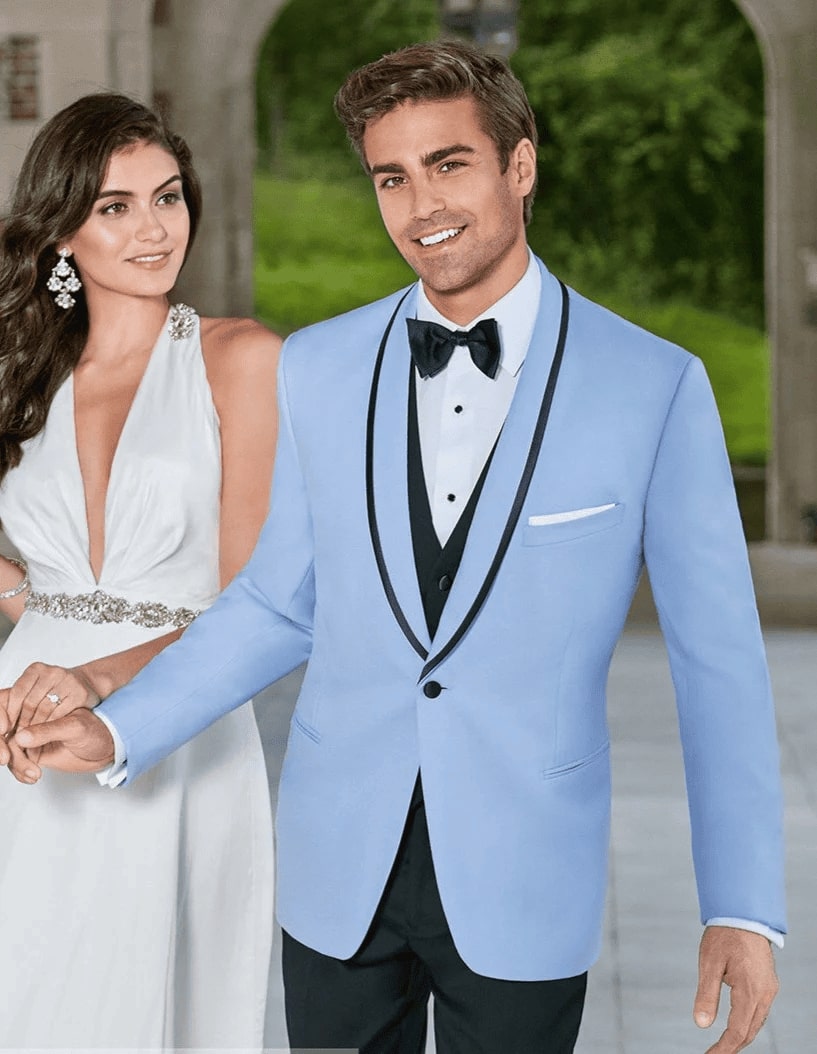 Sky Blue Valencia Shawl Tuxedo - Satin Trim