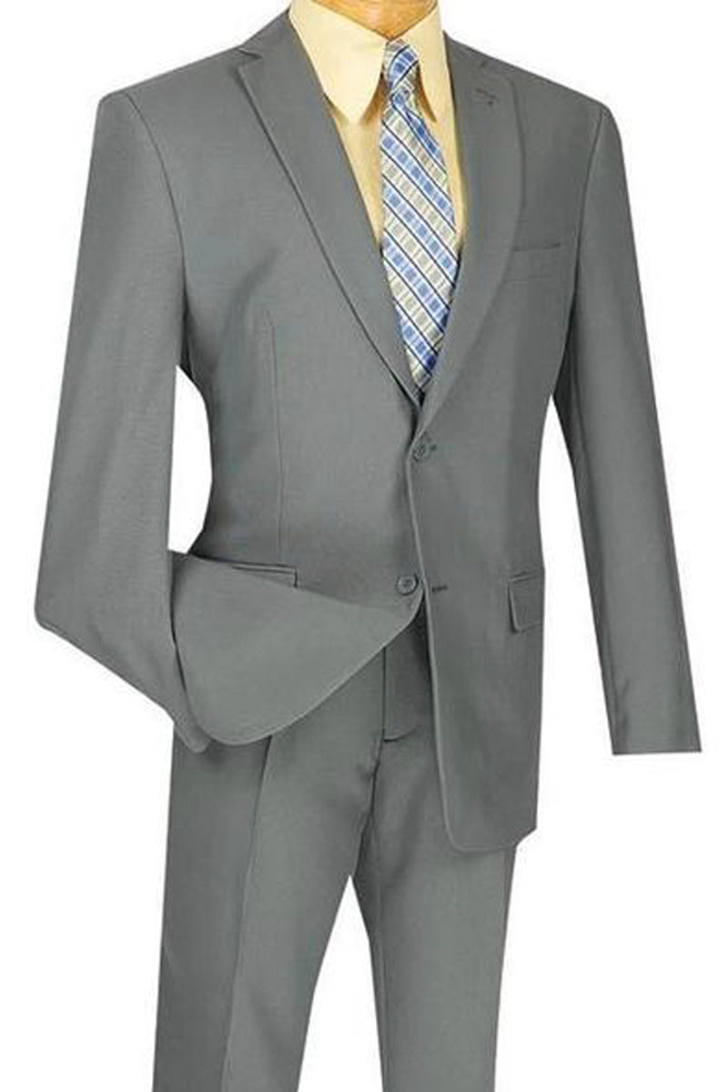 Men's Grey Slim Fit Two Button Poplin Suit