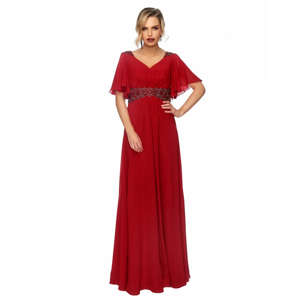 Abby Paris 986002W Beaded Chiffon Short Sleeve Gown