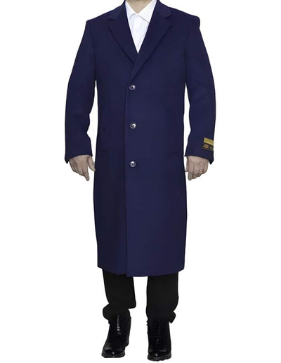 Indigo Blue Wool 3-Button Ankle Length Top Coat