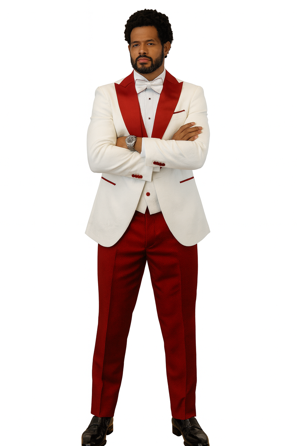 Hilton White Red Paisley Peak Lapel Tuxedo Set