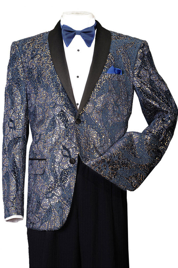 Paisley Glitter 2 Button Navy Tuxedo