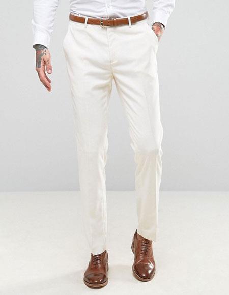 Men's ivory ~ cream Flat Front Pants Slacks - Cheap Priced Dress Slacks For Men On Sale