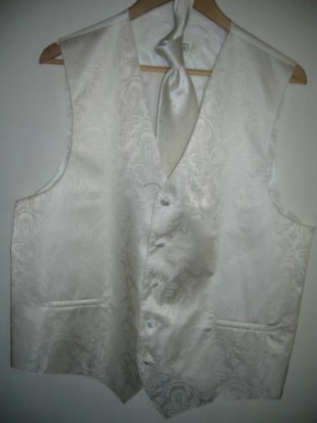 IVORY DRESS TUXEDO WEDDING Vest ~ Waistcoat ~ Waist coat & TIE SET Buy 10 of same color Tie For $25 Each - Men's Neck Ties - Mens Dress Tie - Trendy Mens Ties