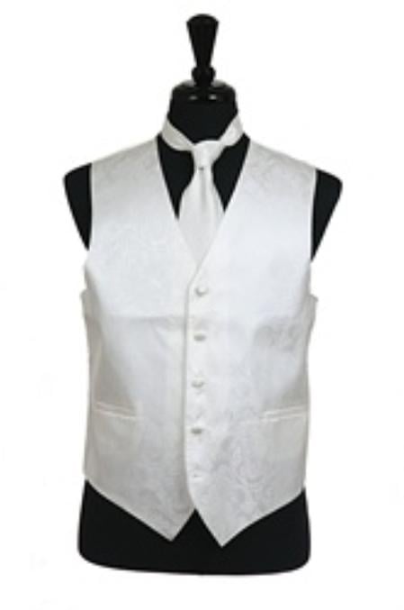 Tuxedo Vest - Wedding Vest Ivory paisley tone on tone Dress Tuxedo Wedding - Men's Neck Ties - Mens Dress Tie - Trendy Mens Ties