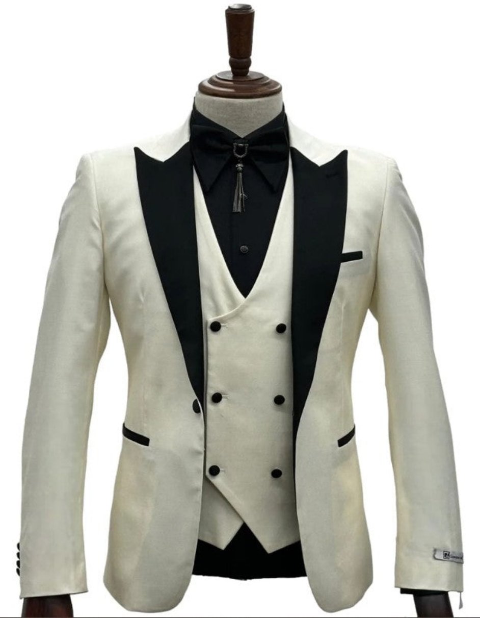 Ivory Peak Label Cream Tuxedo Suit
