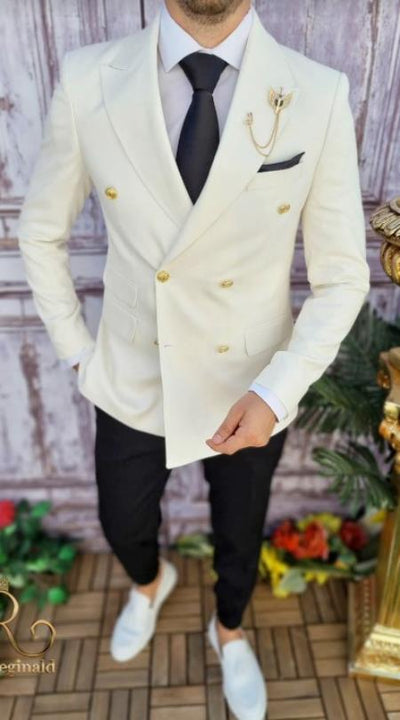 Ivory Double Breasted Gold Button Blazer