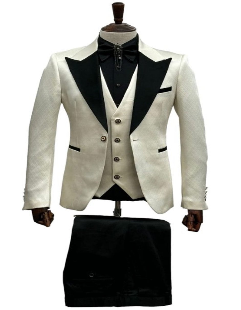 Ivory Slim Fit Cream Tuxedo Suit