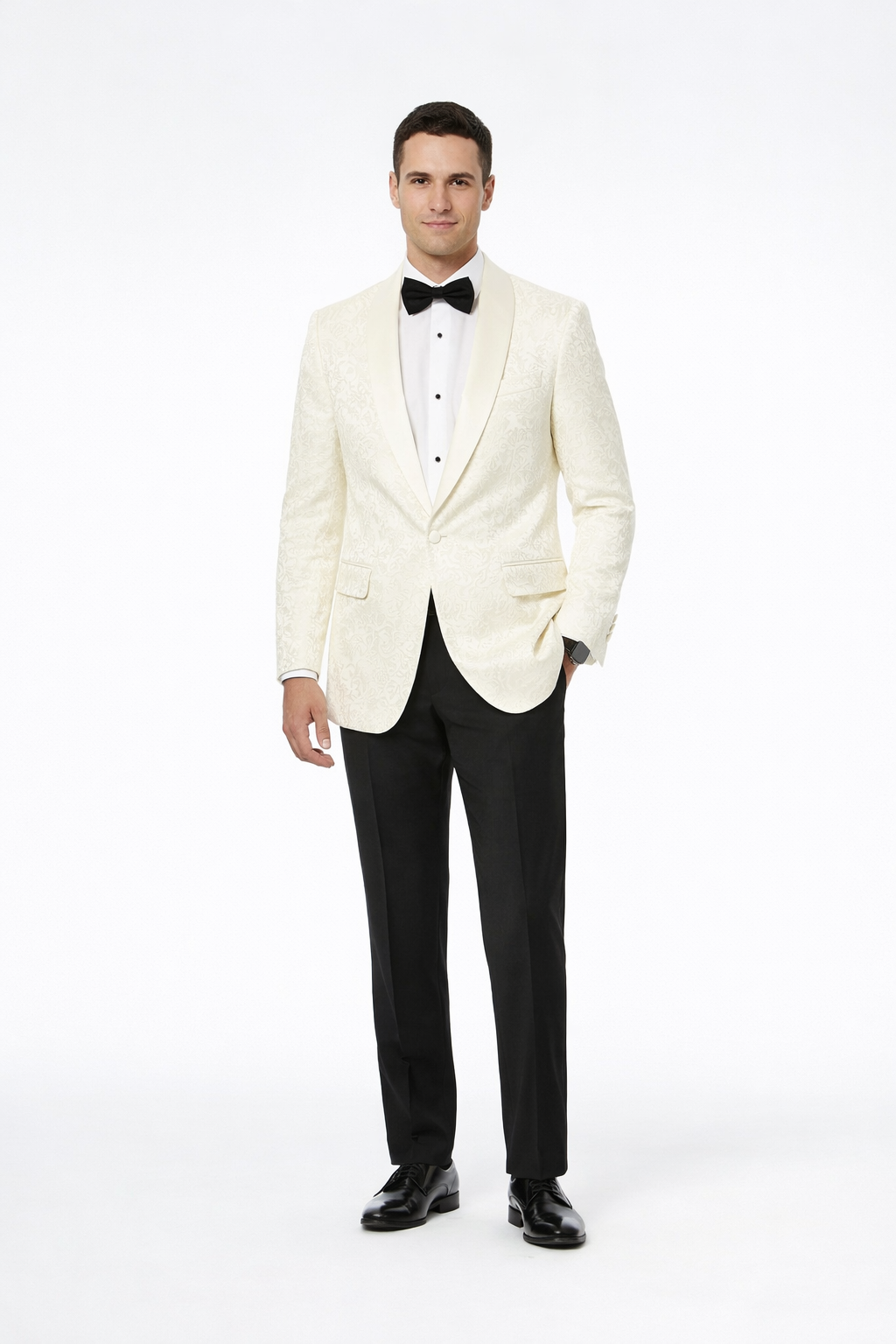 Ivory Paisley Formal Tuxedo Jacket | Shawl Lapel Men’s Wedding & Prom Blazer