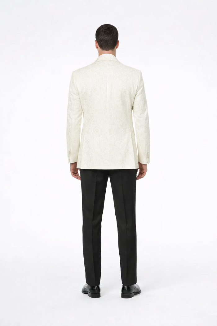 Ivory Paisley Formal Tuxedo Jacket | Shawl Lapel Men’s Wedding & Prom Blazer