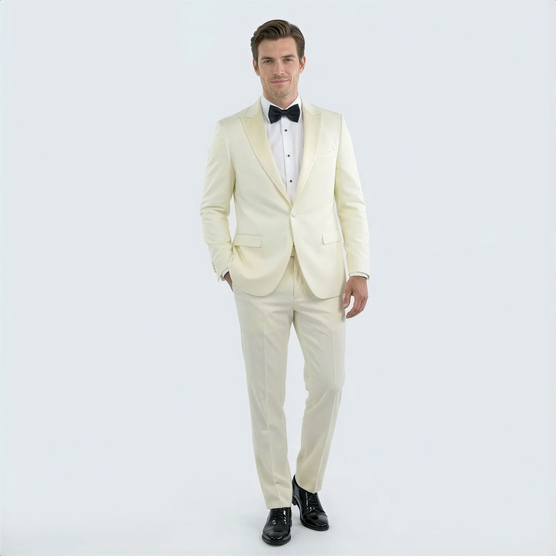 Ivory Wedding Tuxedo for Men | Slim Fit Peak Lapel Design