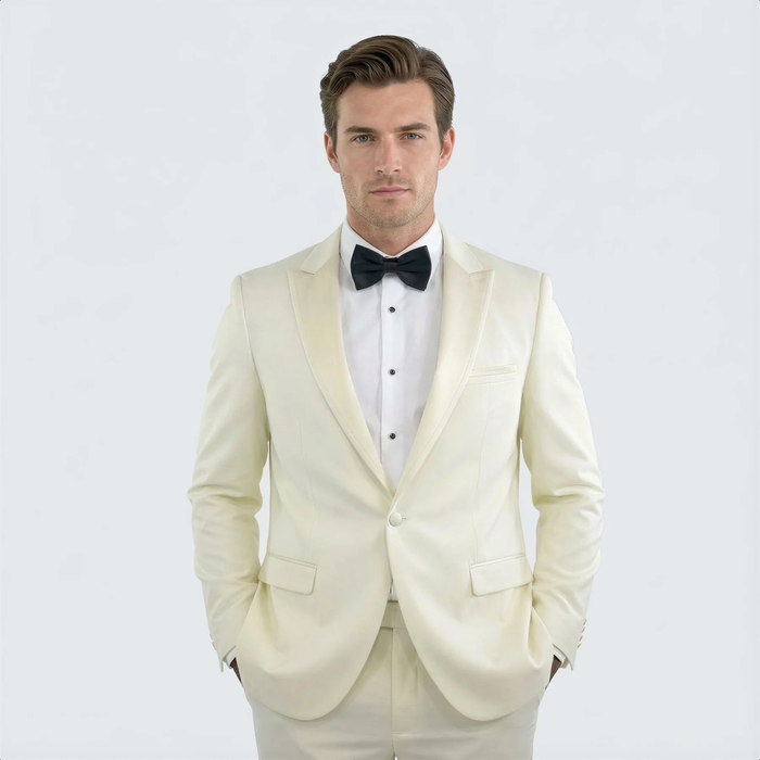 Ivory Wedding Tuxedo for Men | Slim Fit Peak Lapel Design