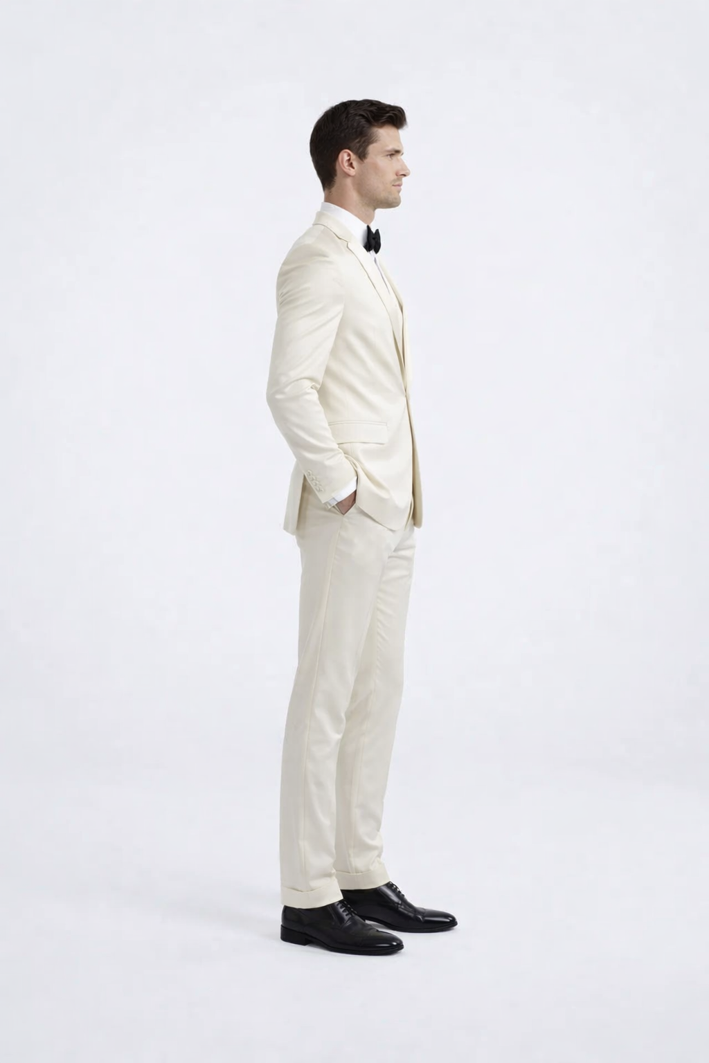Ivory Wedding Tuxedo for Men | Slim Fit Peak Lapel Design