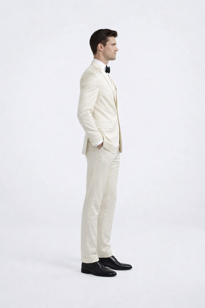 Ivory Wedding Tuxedo for Men | Slim Fit Peak Lapel Design