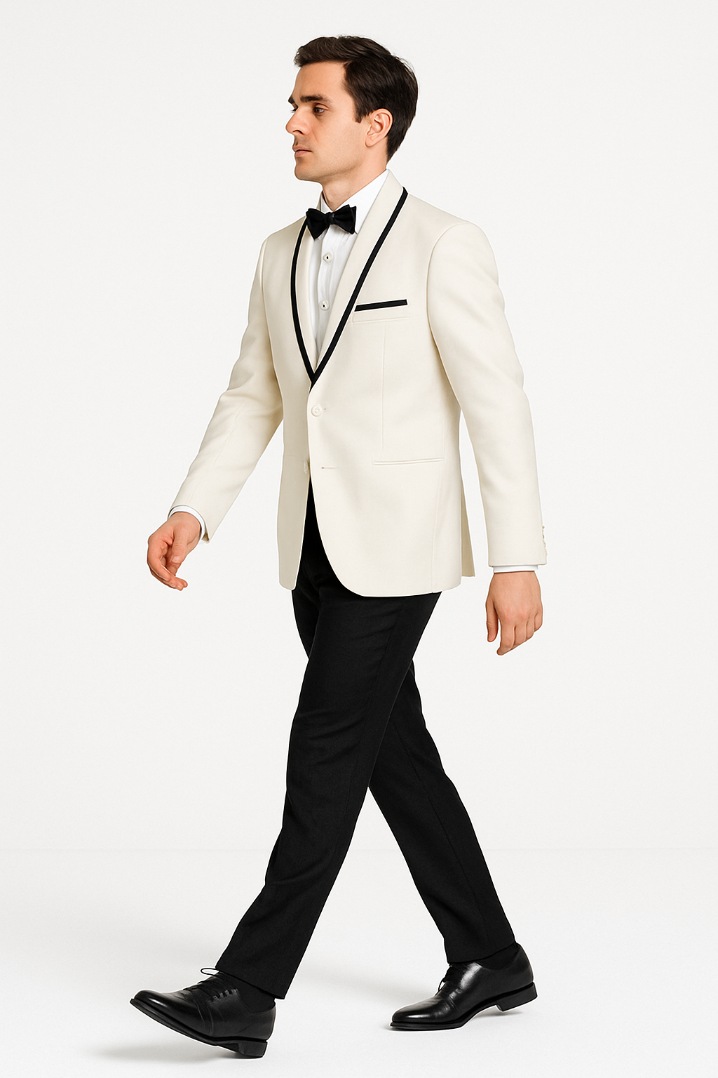 Men's One Button Tuxedo Shawl Black Lapel classy Ivory Suit