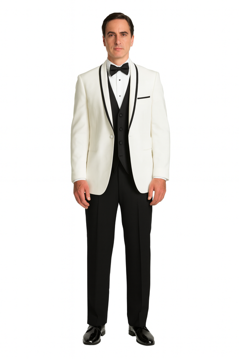 Men's One Button Tuxedo Shawl Black Lapel classy Ivory Suit