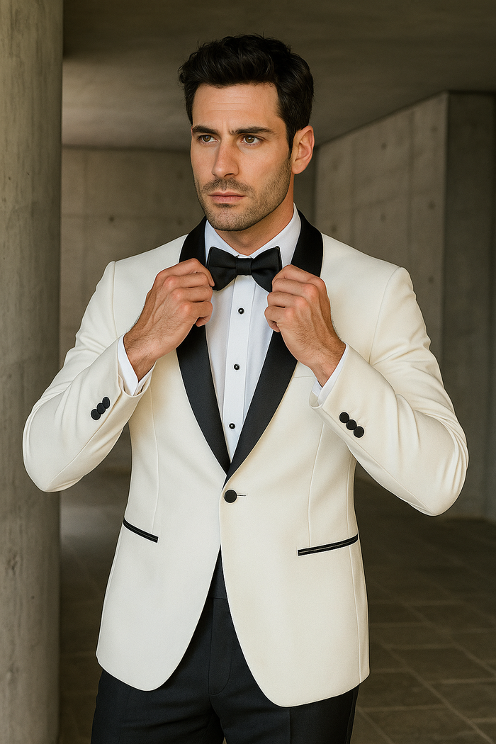 Designer Ivory & Black Shawl Dinner Jacket