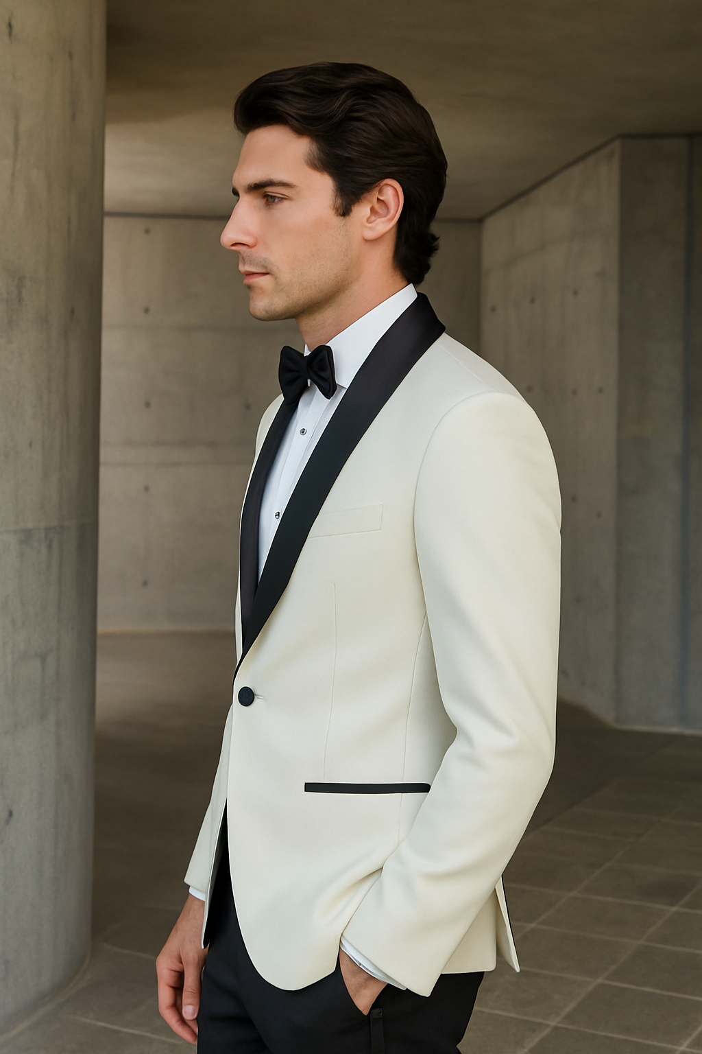 Designer Ivory & Black Shawl Dinner Jacket