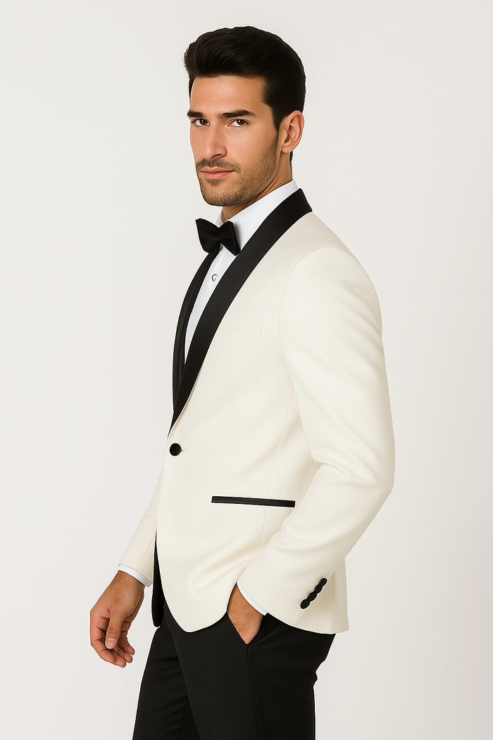 Designer Ivory & Black Shawl Dinner Jacket