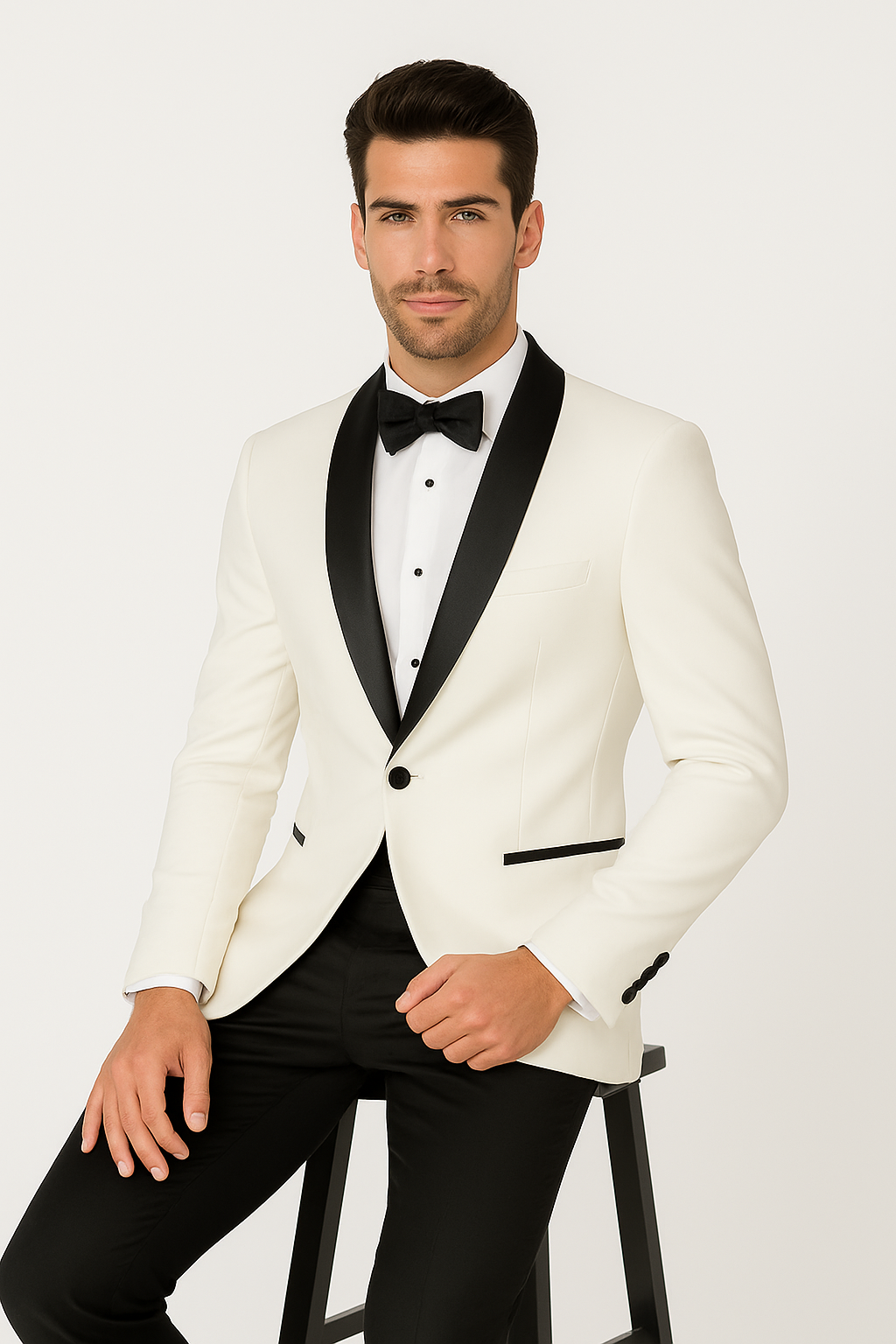 Designer Ivory & Black Shawl Dinner Jacket