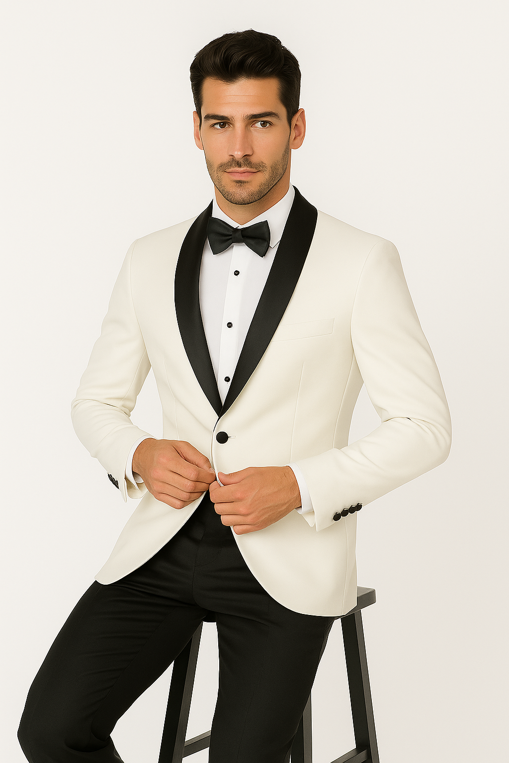 Designer Ivory & Black Shawl Dinner Jacket