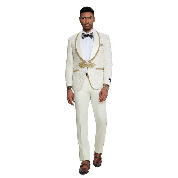 Ivory Gold 2pc Men's Suit by Tazzio 2026