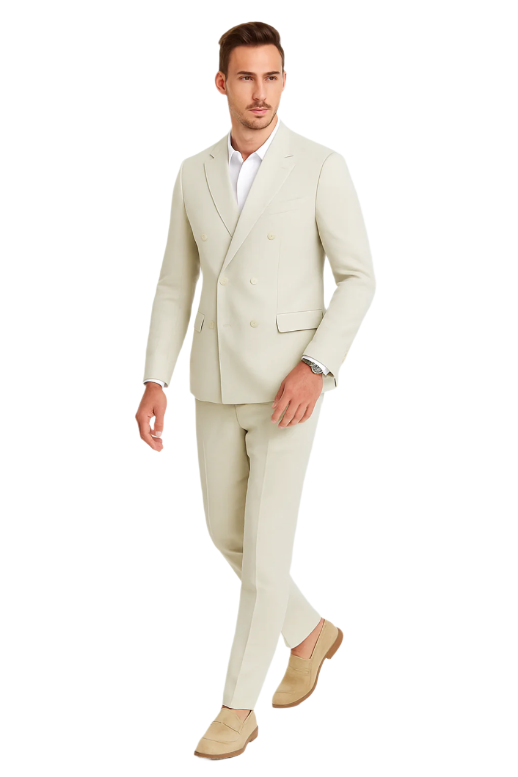 Ivory Double Breasted Linen Suit - Cream Color Summer Suit