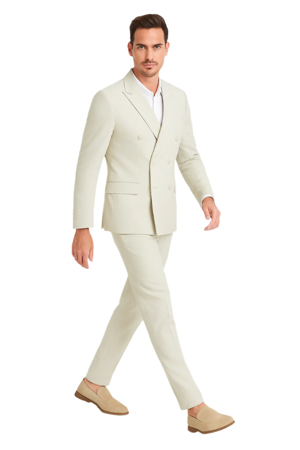 Ivory Double Breasted Linen Suit - Cream Color Summer Suit