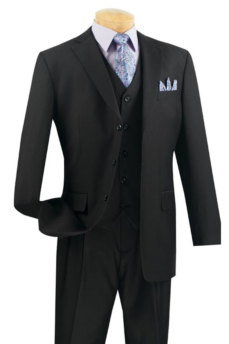 Classic 3-Button Vested Suit - Black