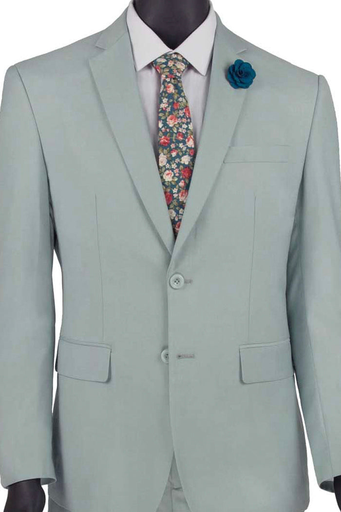 Slim Fit Wool Feel Sage Suit - 2 Button