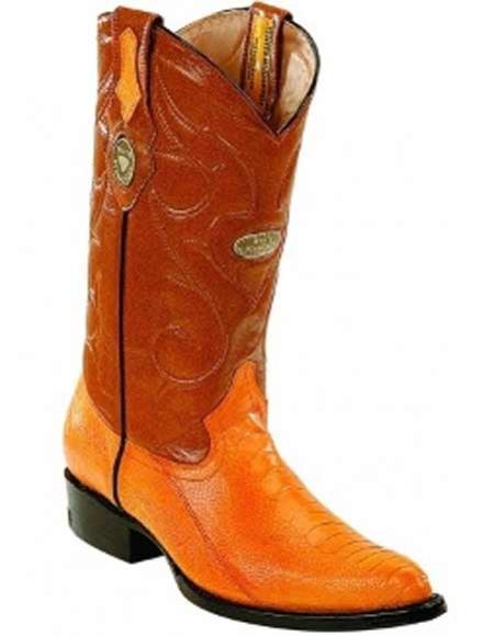 Men's Genuine Ostrich Leg Skin Dress Cowboy Boot Cheap Priced For Sale Online With Leather Insole Handmade J Toe Buttercup - Botas De Avestruz