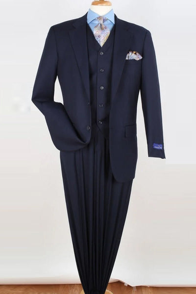 Apollo King Navy Blue Classic Fit Vested Suit