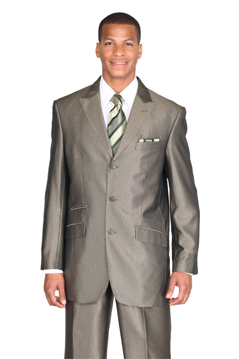 3 Button Sharkskin Peak Lapel Suit by Milano Moda