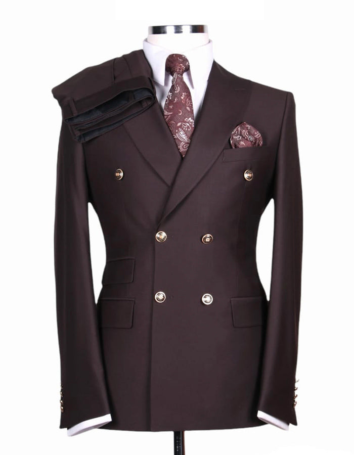 Modern Fit Brown Double Breasted Wool Suit