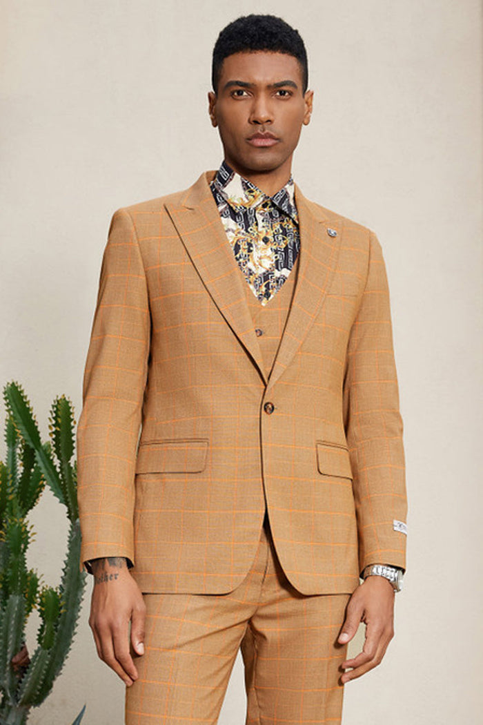 Stacy Adams Men's Windowpane Suit with Reversible Vest