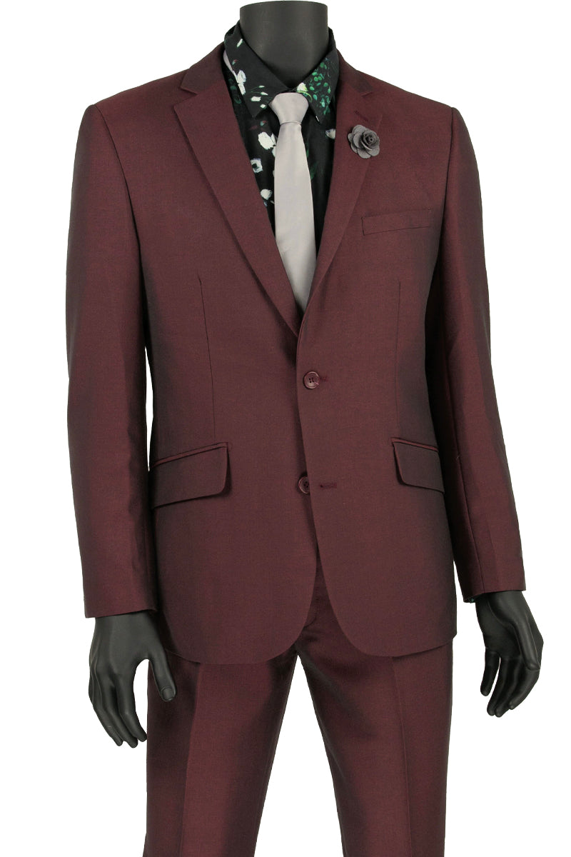 Burgundy Slim Fit Textured Weave Suit