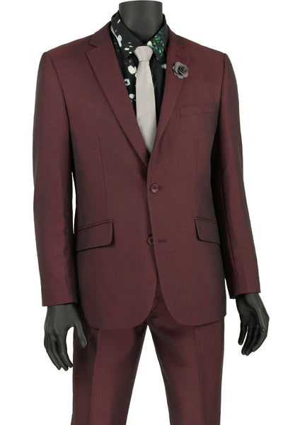 Burgundy Slim Fit Textured Weave Suit