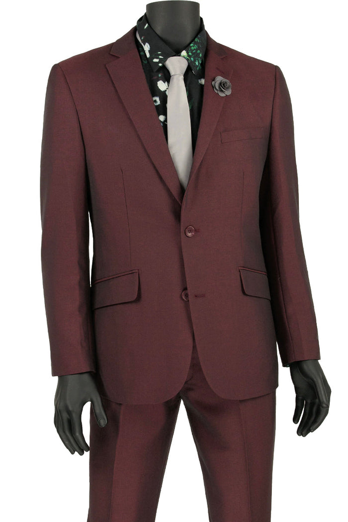Burgundy Slim Fit Textured Weave Suit