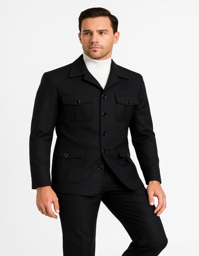 Black Textured Safari Walking Suit by Rossiman