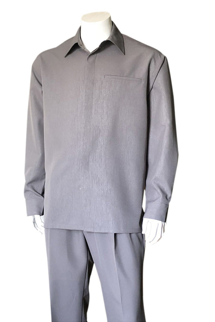 Mens Long Sleeve Mini Textured Stripe Walking Suit in Grey