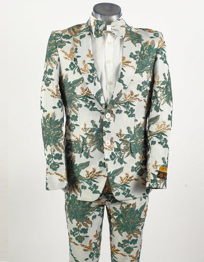 Hunter Green & White 2-Button Paisley Tuxedo
