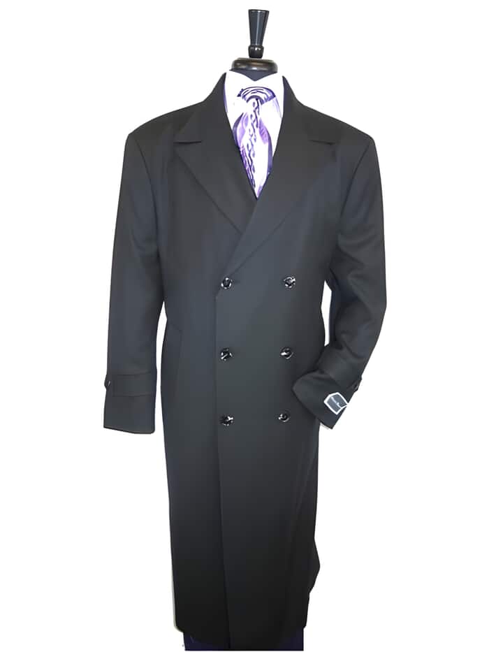 Jet Black Wool Double Breasted Mens Overcoat